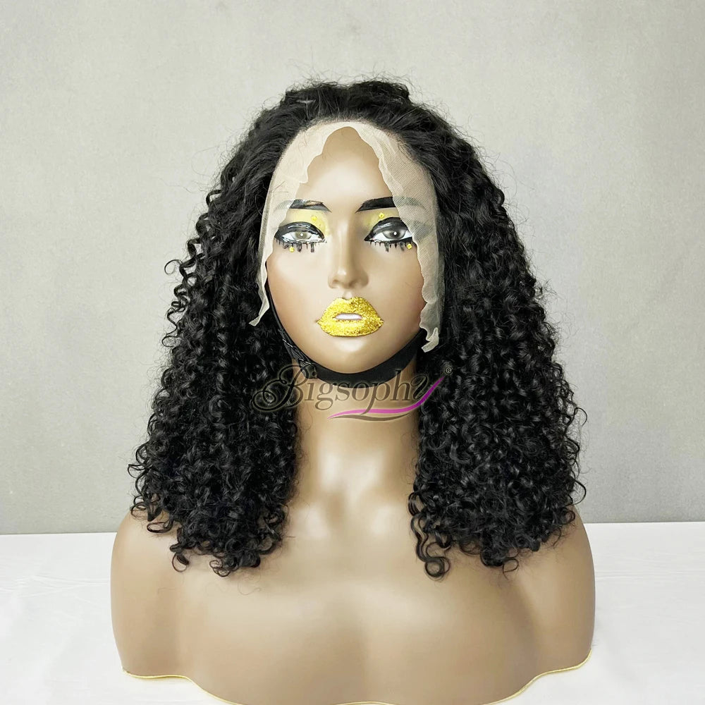 Perruque Super Double Drawn Wigs Pixie CurlUnprocessed Raw Brazilian Human Hair Bob Pixie Curls Lace Frontal Wig With Baby Hair