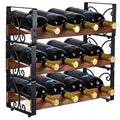 High Quality Modern Metal Wine Rack Solid Wood Style Stackable Countertop Display Tabletop Home Furniture