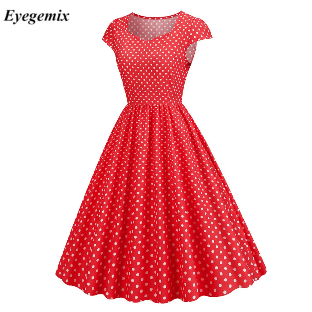 Polka Dot Vintage Summer Dresses Woman 2025 New Short Sleeve Midi Party Sundress A-Line Vestidos Femininos