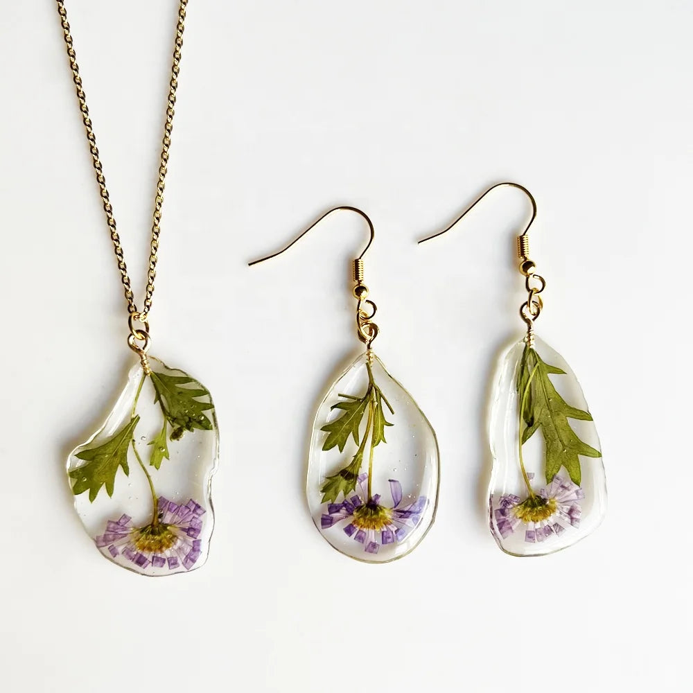 New Trendy  Earrings Waterproof Metal Pendant Necklace Jewelry Set Real Chinese Iris Ladies Necklaces Set with Earrings