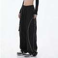 Men's Baggy Track Wide Leg Sweatpants High Waist Elastic Cargo Nylon Pants with Terry Cotton Fabric Casual Work Style Loose Fit