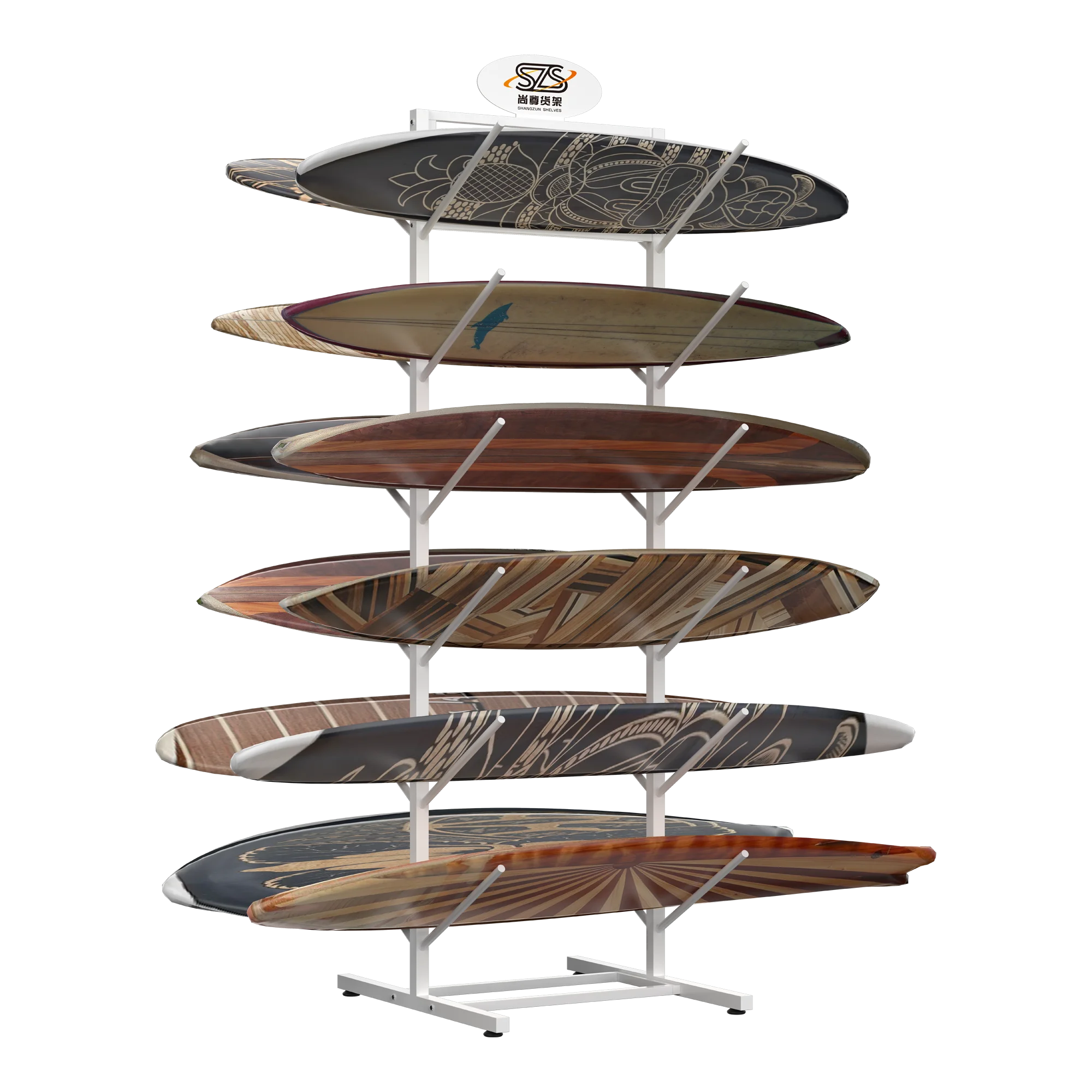 Metal Surfboard Display Rack Ski Board Display Rack Retail Skateboard Display Rack Supporting Customization