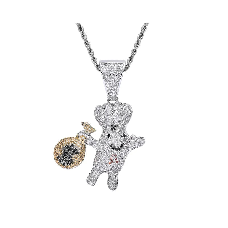 BES Lovely Purse Doll Pendant Iced Out Cubic Zirconia Pendant Stone Men's Dollar Bag Charms Chain Necklace Hip Hop Jewelry