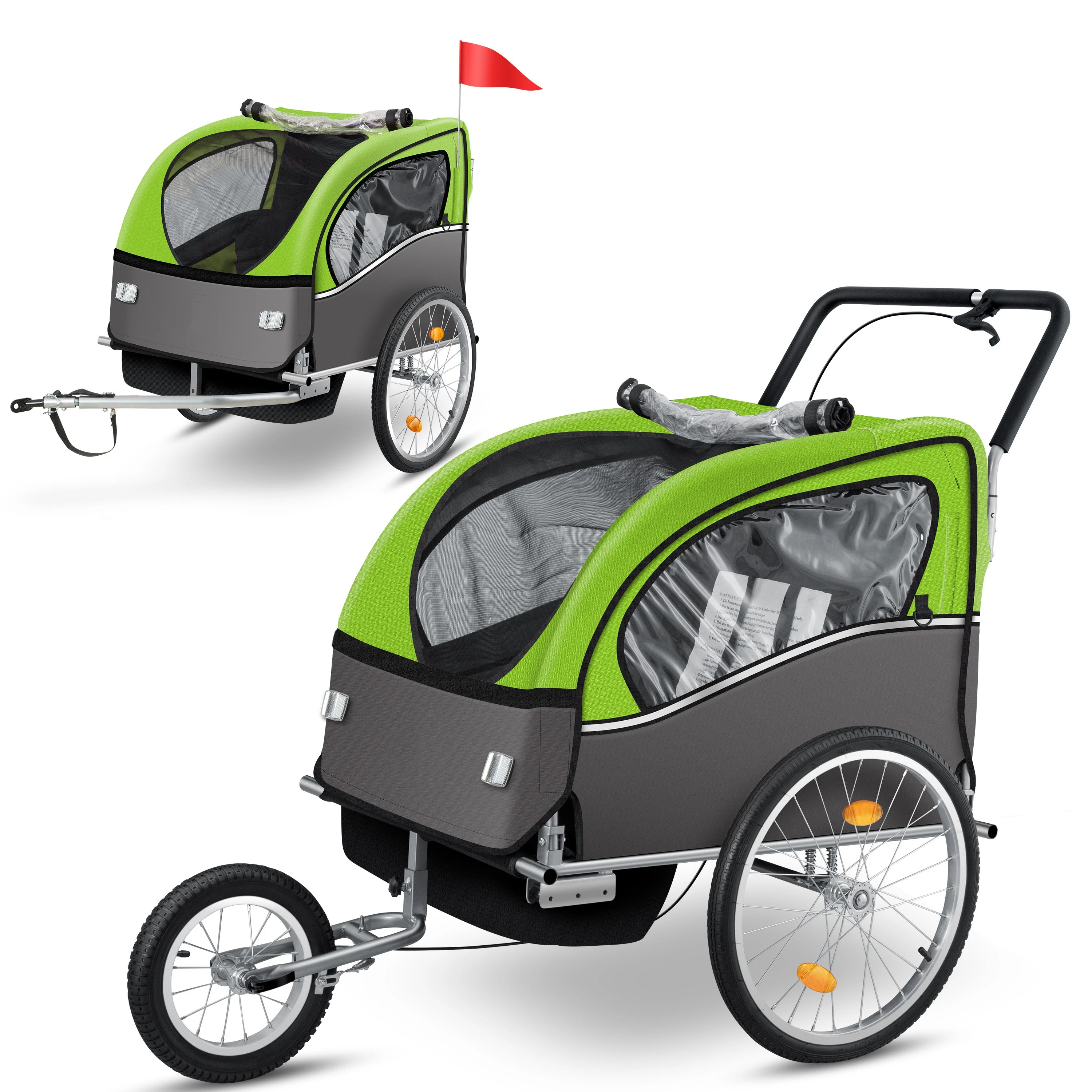Heavy Duty Foldable Double Seater 2 in 1 Jogging Baby Stroller Kids Bike Trailer