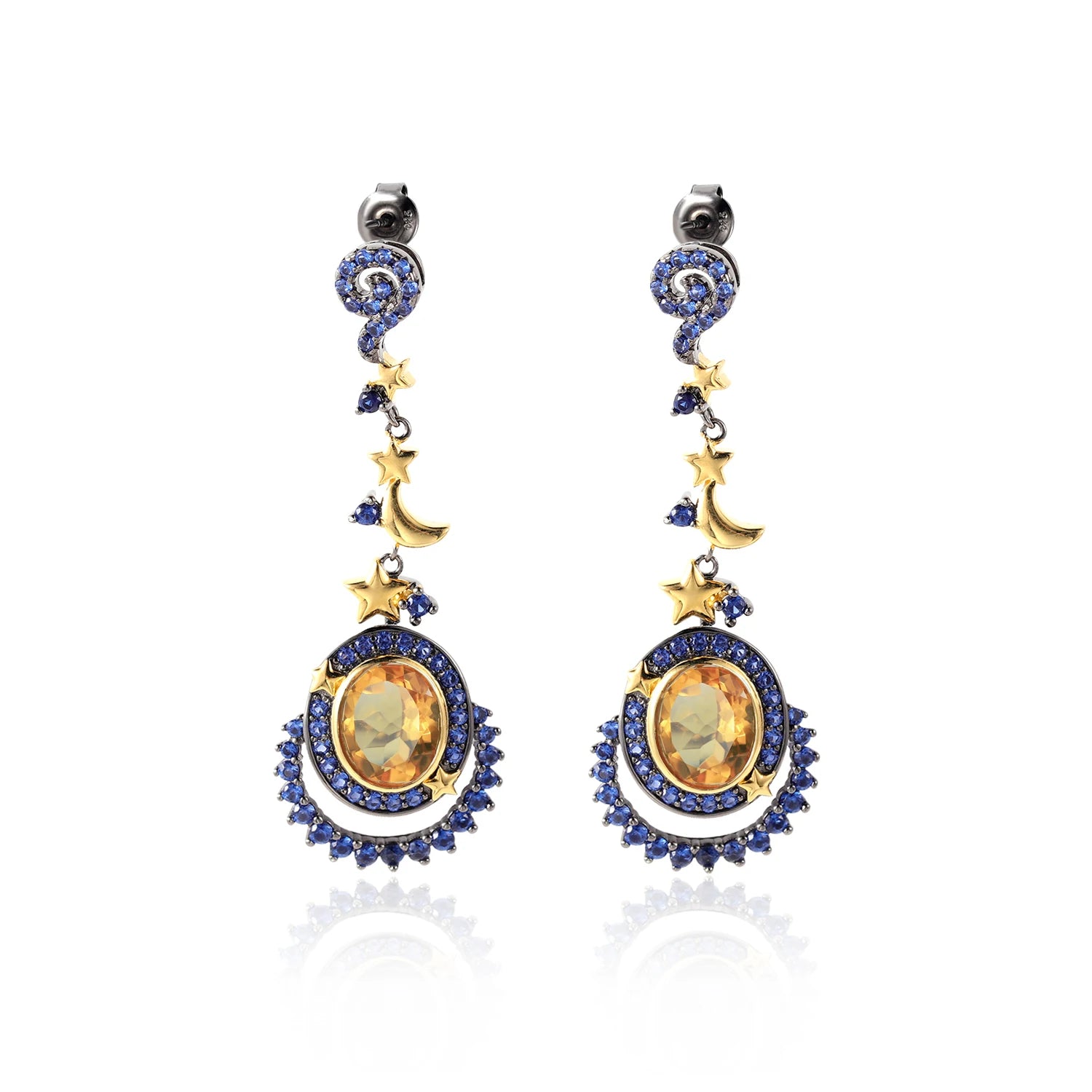 C9381 Abiding Jewelry Good Quality Moon Star Bezel Setting Natural Citrine Earing Fashion Bridal Ladies Earrings