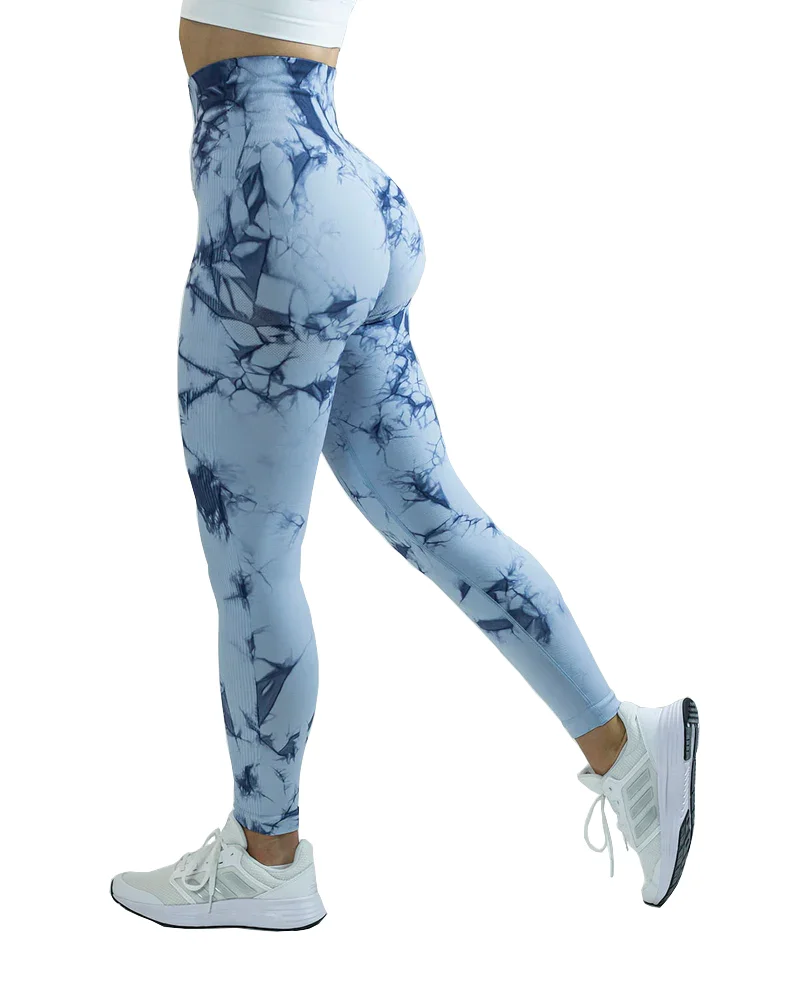 Women's Tie Dye High Waist Yoga Leggings with Butt Lifting and Seamless Leg Design Stretchy Marble Print Workout Pants