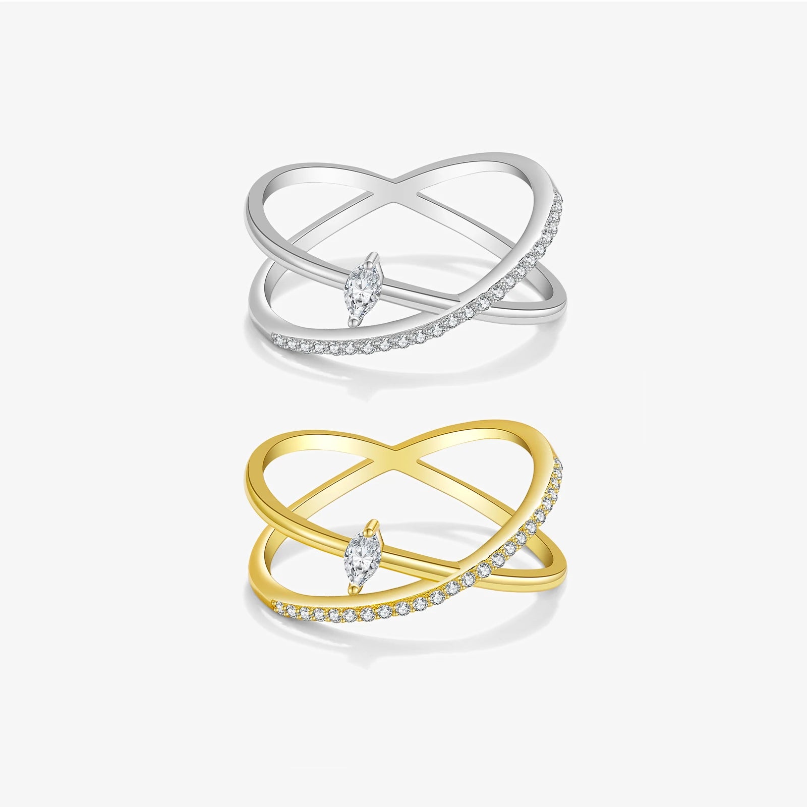 FUAMAY Trendy Cross Ring Dainty High Quality 18K Gold Plated 925 Sterling Silver Cross Ring with Zircon Anillo