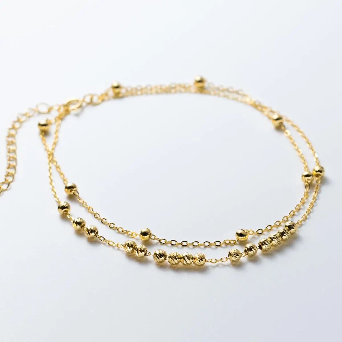 High Quality American European 925 Sterling Silver Double Layer Round Beads Golden Balls Charm Gold Plated Anklets Women