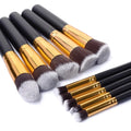 Long Brush Holder Nylon 10 PCs Makeup Brush Black Gold Makeup Brush Wooden Handle Cosmetics Beauty Set Wholesale
