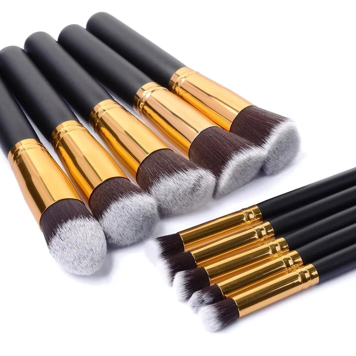 Long Brush Holder Nylon 10 PCs Makeup Brush Black Gold Makeup Brush Wooden Handle Cosmetics Beauty Set Wholesale