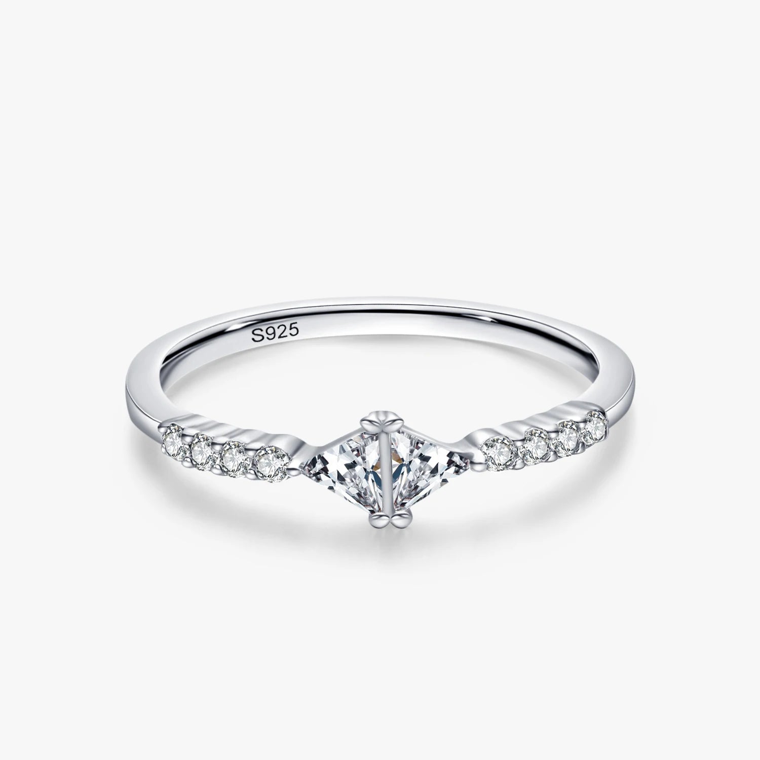 Ailmay Authentic 925 Sterling Silver Clear CZ Geometric Design Rings Exquisite Charm for Women Girls Party Accessories Jewelry