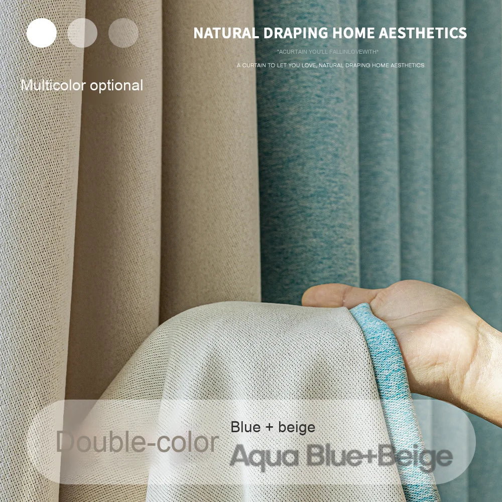 Modern Simple Tailored Pleat Double-Sided Curtains 100% Polyester Thickened Soundproof Full Blackout for French Window Bedroom