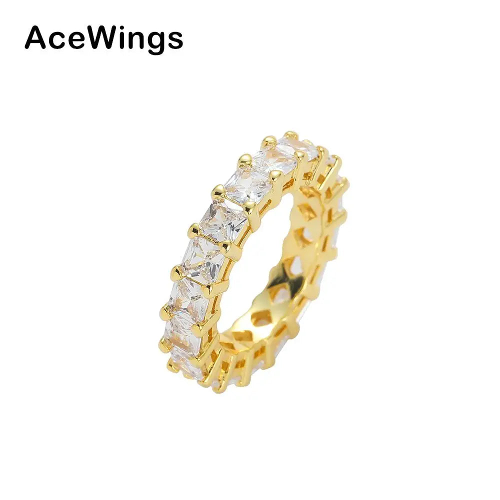 R072 5MM Gold Plated Inlay Men and Women Fashion CZ Rings Brass Cubic Zircon Jewelry