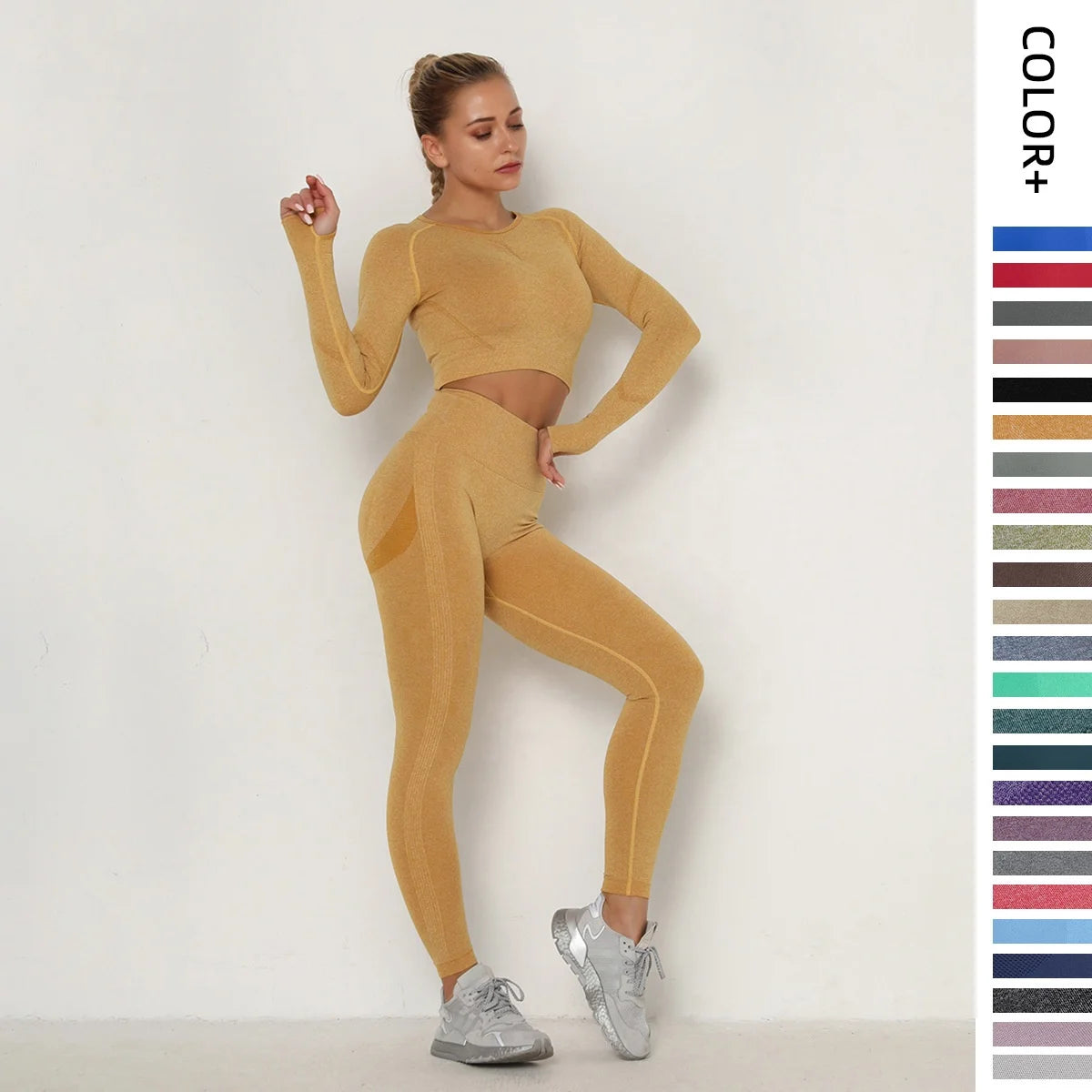 Ladies Active Wear Long Sleeves Yoga Suit Fitness Custom Athletic Sports Yoga Set for Women New Design Breathable Solid Pattern