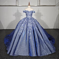 Jancember DY1115 Elegant Bling Blue Off Shoulder Evening Party Dresses for Girls Vestidos De Fiesta