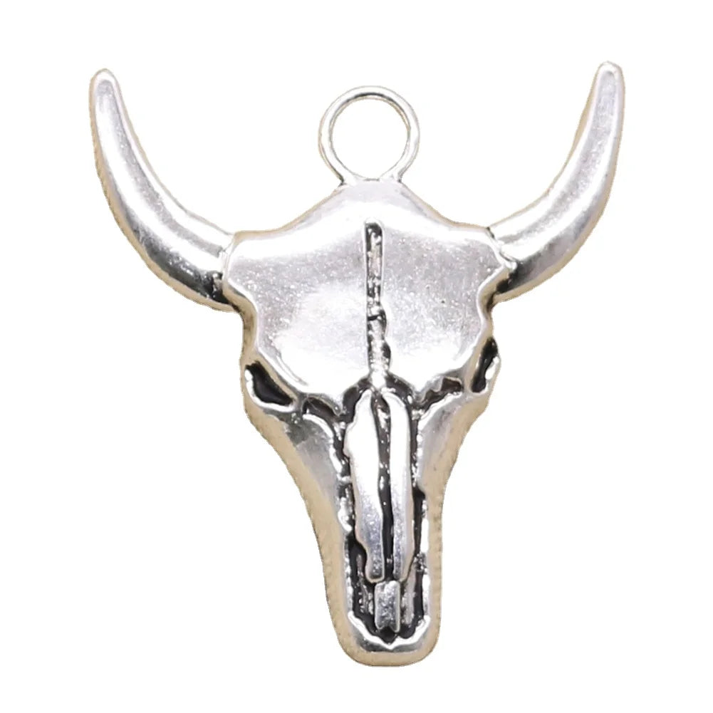 Charms Yak Skull Bull Head 41x38mm Tibetan Silver Color Pendants Antique Jewelry Making DIY Handmade Craft