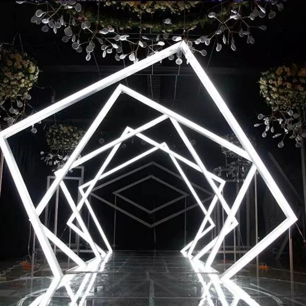 Wedding White Big Flower Stand Aisle Display Road Guide Walkway Pillar With Led Light