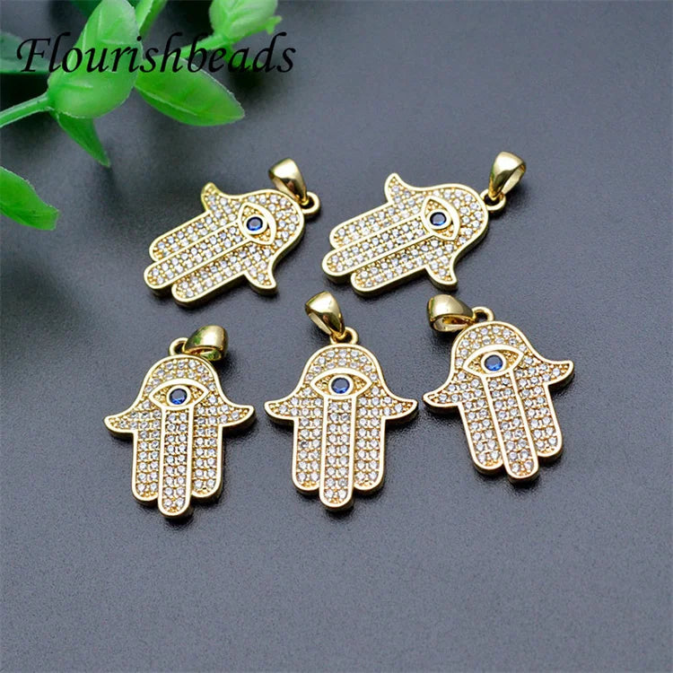 Fashion Design Gold Plated Micro Pave Zircon Hand Eye Metal Charm Pendant