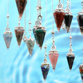 Ancient Silver Resin Hexagonal Cone with Short Metal Chain Natural Crystal Gemstone Agate  Feng Shui Divination