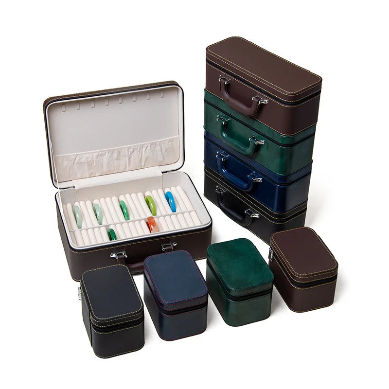 Fashion PU Leather Large Capacity Bracelet Jewelry Display Box Bracelet Storage Box Portable Handle Jewelry Display Container