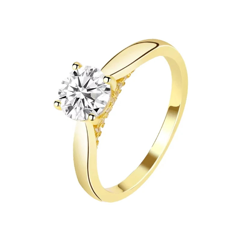 Luxury 18K Gold Plated 925 Sterling Silver 1 Carat Round Cut Moissanite Ring Promise Wedding Ring for Women