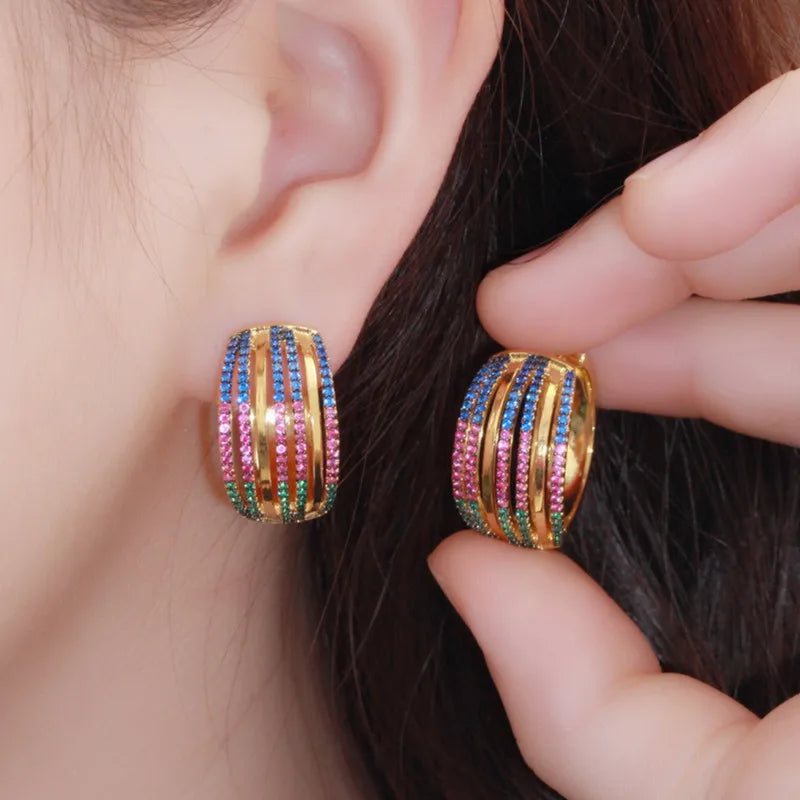 Women Multicolor CZ Round Big Fashion Hoop Earrings Lady Party Costume Jewelry Daily Wear Zircon Handmade High Quality Accessory