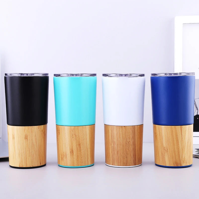 FX Factory 20oz Double Wall Stainless Steel Tumbler Natural Bamboo Design Outdoor Water Bottle Flask New Design for Convenient