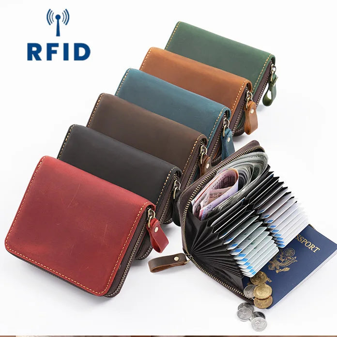 2026 Vintage Large Capacity Card Holder Wallet Crazy Horse Genuine Leather RFID Card Holder for Men