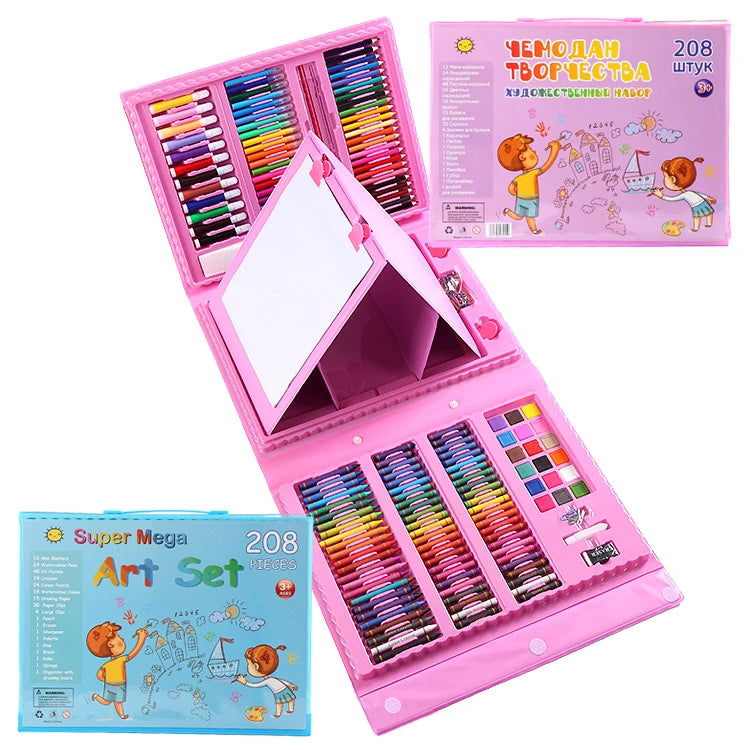 2024 Popular Kids Art Kit 208pcs Drawing  Oil Pastel Crayons Watercolor Pen Painting Set for Kids Toys Gifts Factory Price