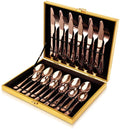 Factory Wholesale Classic 24 Piece Gold Stainless Steel Cutlery Set With Wooden Box