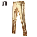 Custom Logo New Product Popular Men Skinny Shiny Gold Nightclub Stage Pants