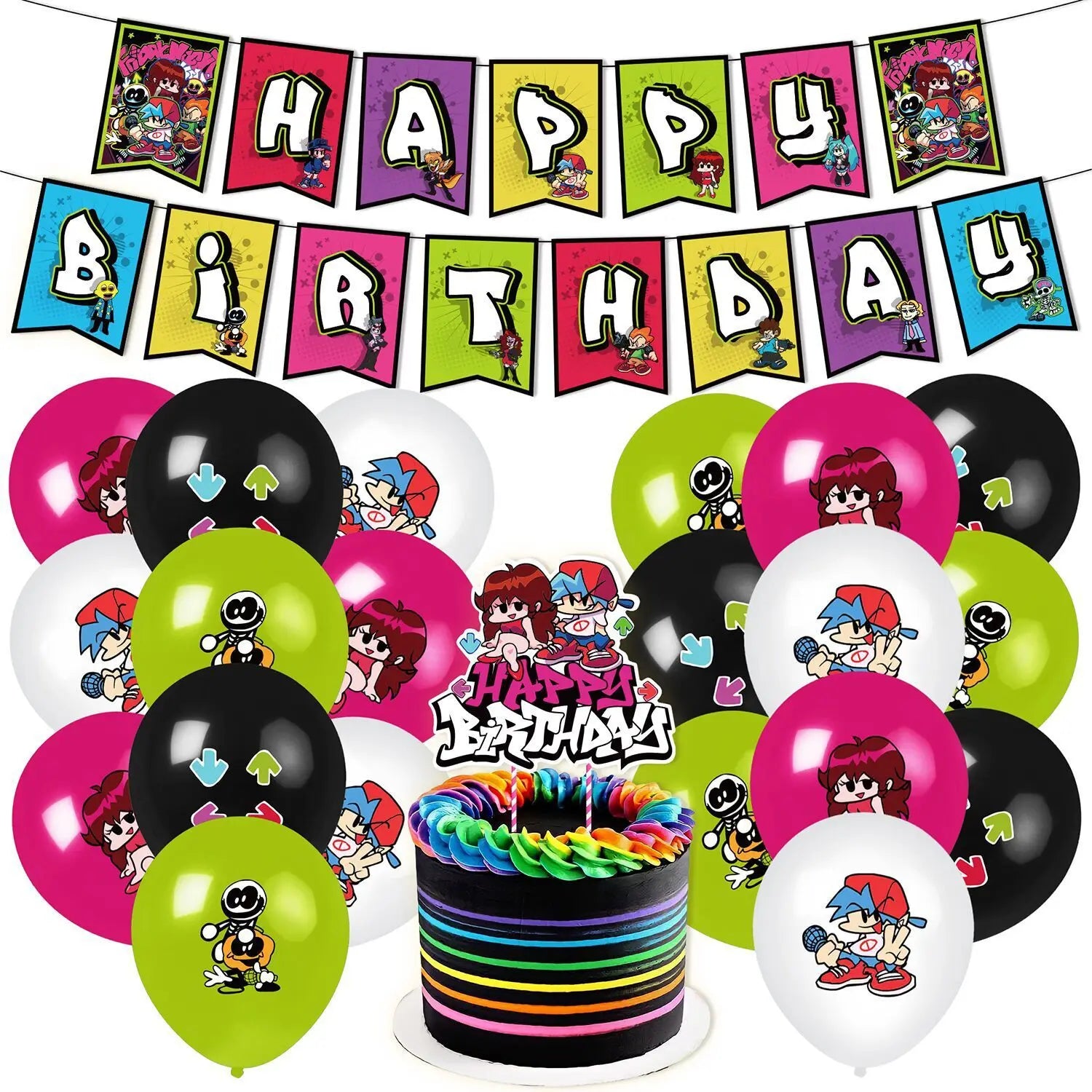 Friday Night Funking Birthday Party Decoration Set HBD Bunting Balloon Cake Topper Dessert Deco for Kids' Parties