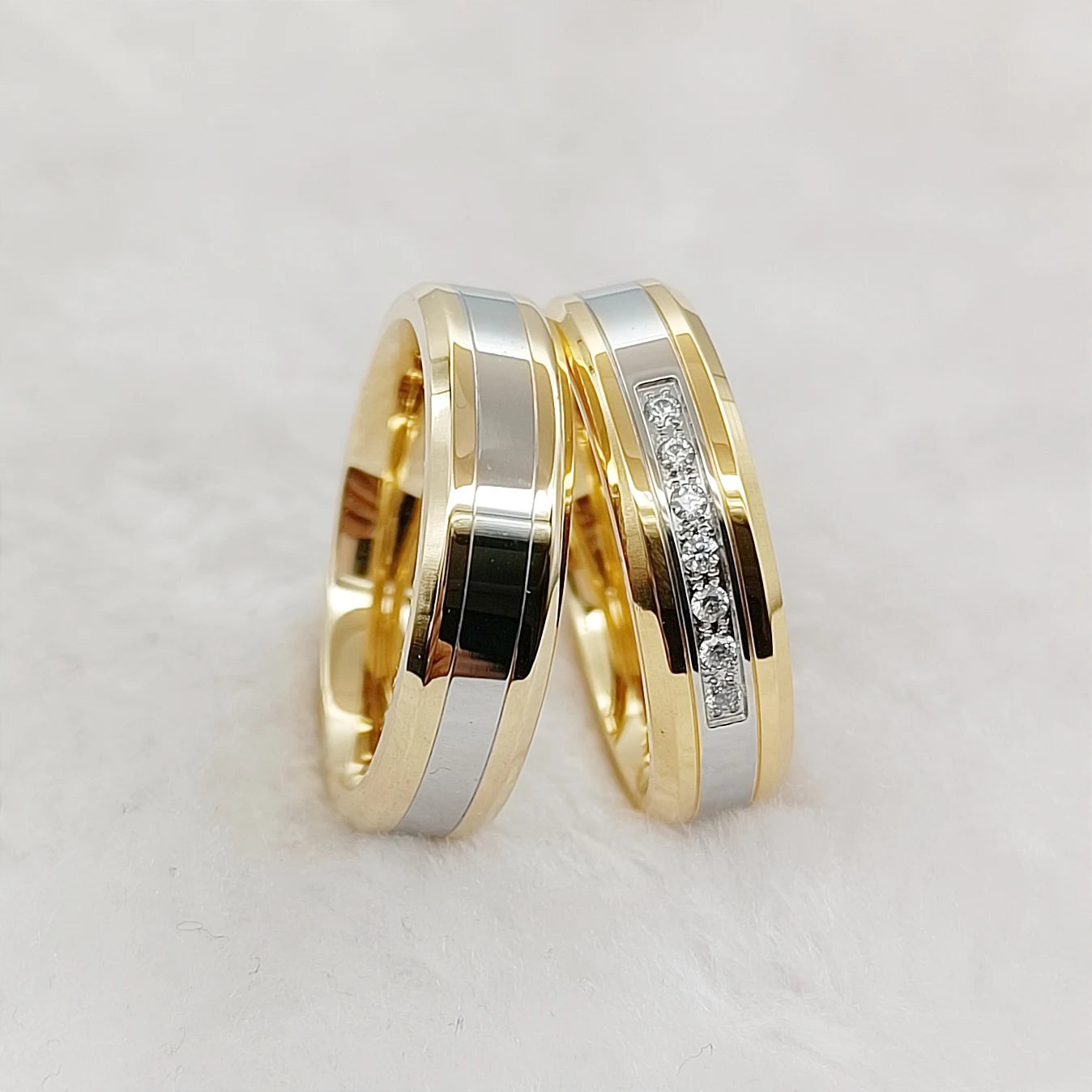 Classic America Stylish 2pcs Promise Wedding Engagement Rings Sets for Couple 18k Gold Plated Stainless Steel Gift Jewelry