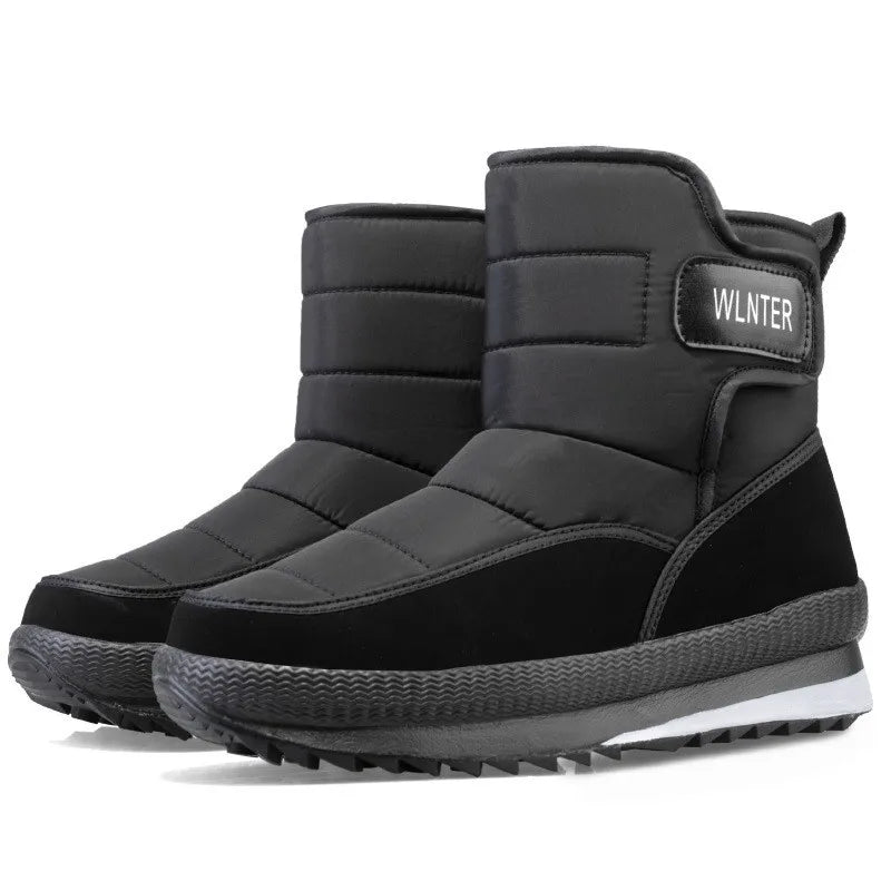 2024 New Winter Men's Large Size Plush Anti-Slip Snow Boots Waterproof Warm High Top Thick Sole Light Black Casual Winter Shoes
