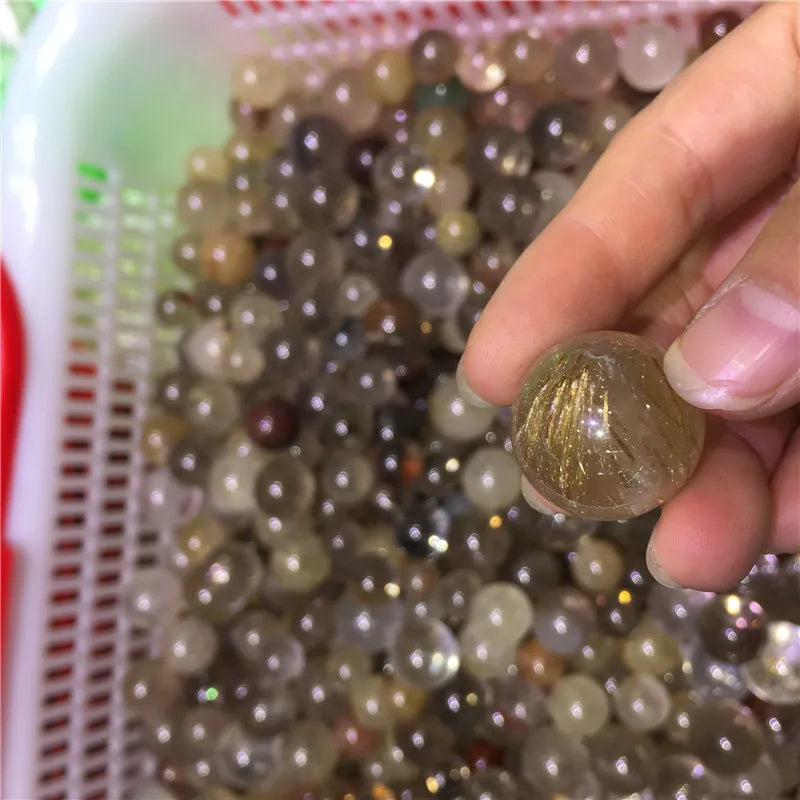 Natural Rock Rutilated Quartz Gemstone Scenic Ball Small Garden Crystal Spheres