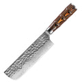 Japanese 7 Inch Nakiri Chef Knife with VG10 Damascus Steel Blade Carbon Steel and Pakka Wood Handle Kitchen Knife
