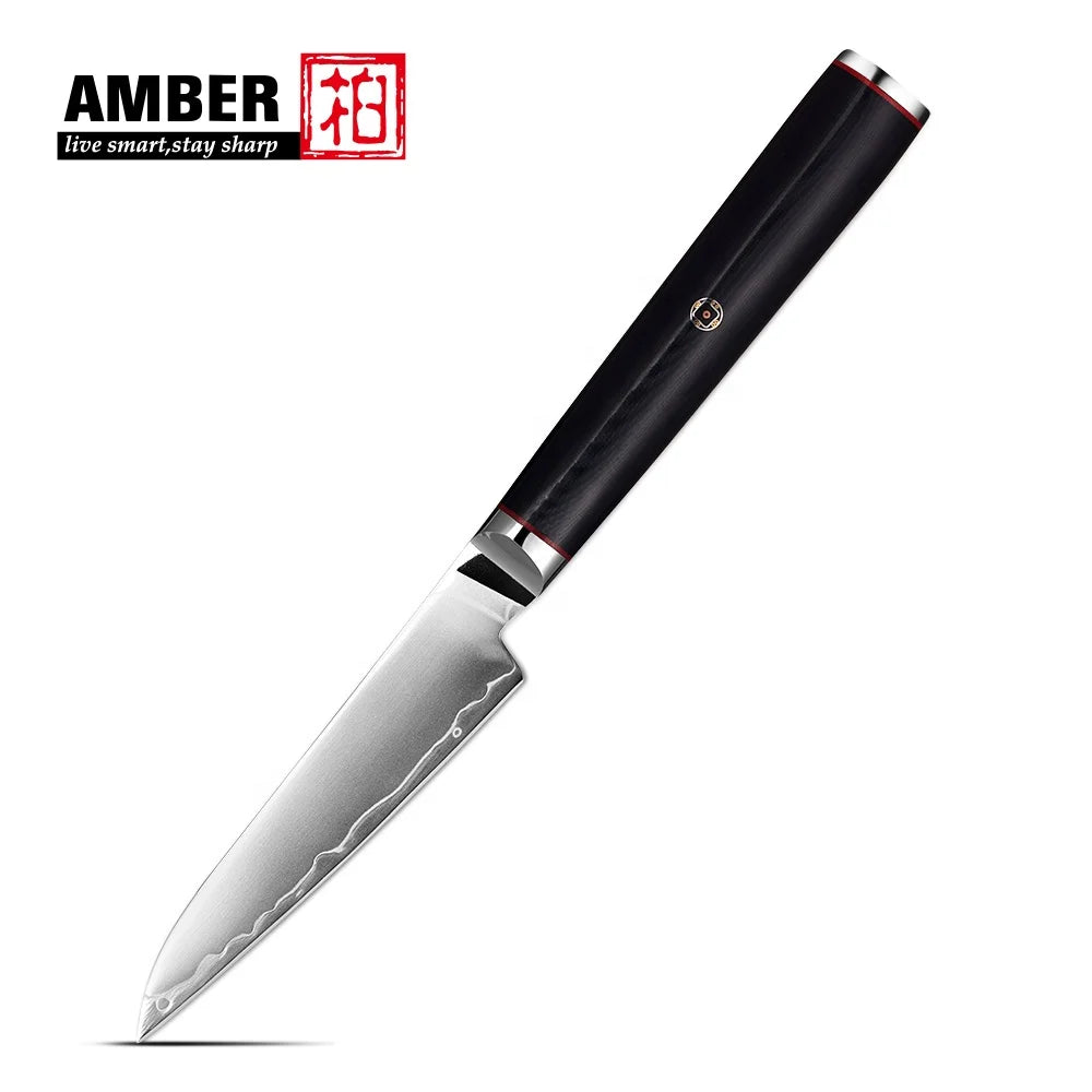 Amber Practical VG10 Composite High Carbon Steel Kitchen Carving Utility Paring Knife for Fruit