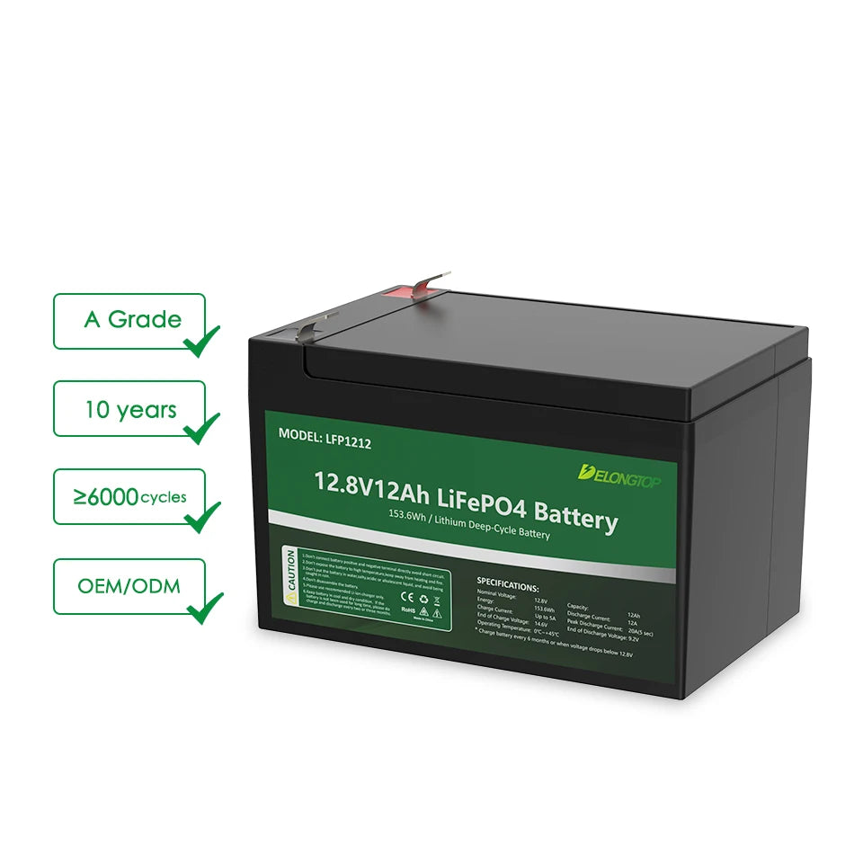 LiFePO4 Rechargeable 12.8V 12Ah Lithium Battery for Kids Electric Ride Toys & Cars-5000 Cycles Deep Cycle