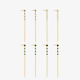 FUAMAY Aretes Silver 925 White Purple Green Black Zircon Stud Long Drop Earrings for Women