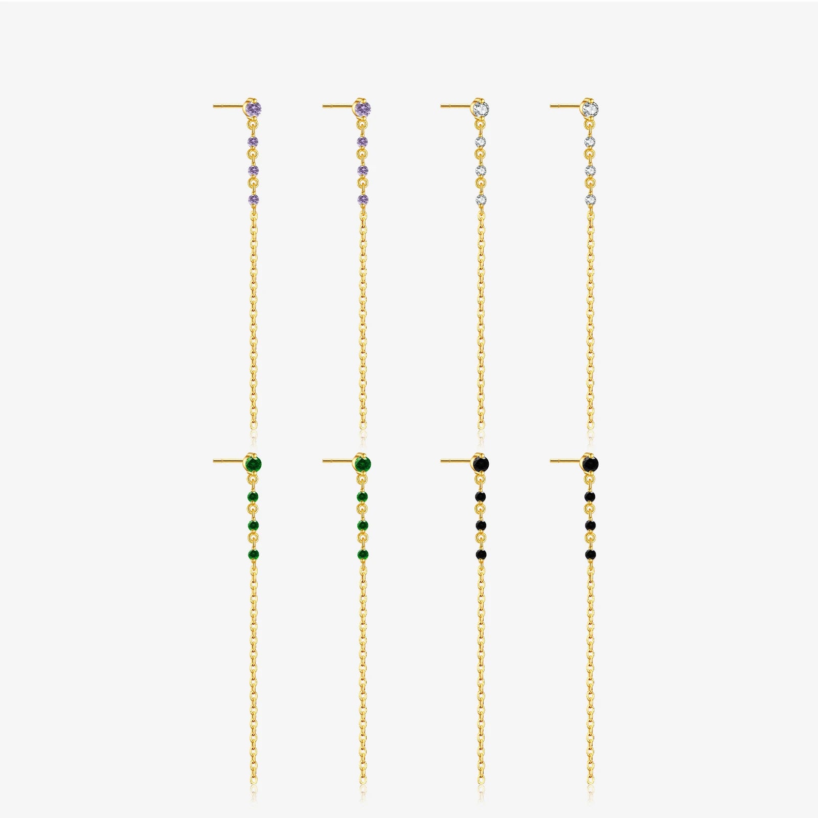 FUAMAY Aretes Silver 925 White Purple Green Black Zircon Stud Long Drop Earrings for Women
