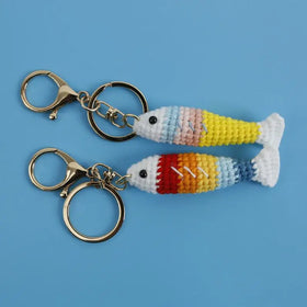 Crochet Rainbow Fish Keychain Bag Charms Accessories Gift Handmade Pendant Charm Animal Amigurumi Knitted Crochet Fish Key Rings