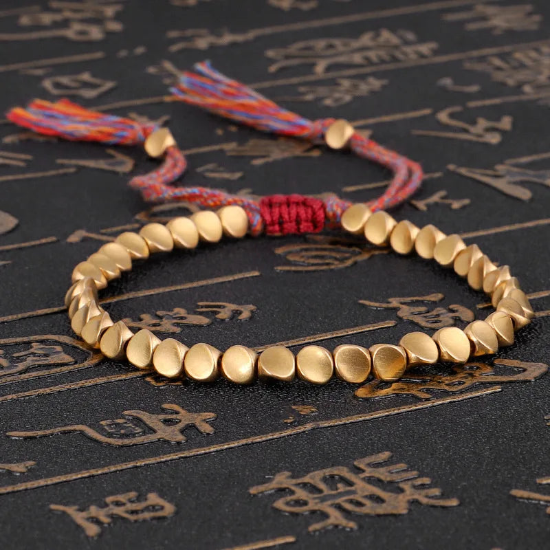 Luxury Adjustable Colorful Rope Woman Ladies Gold Plated Irregular Copper Beads Tibetan Buddhist Lucky Bracelets Jewelry