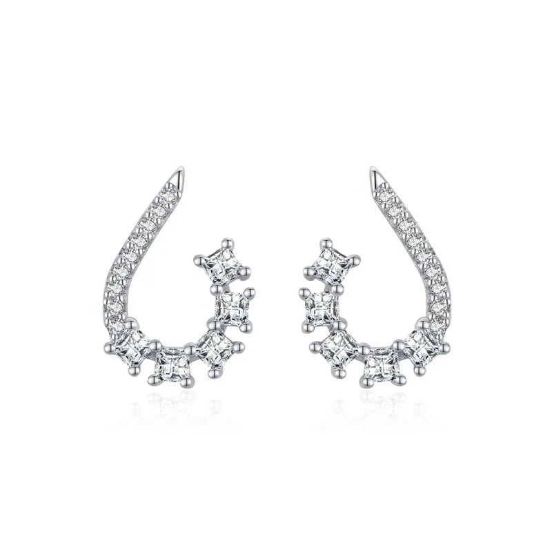 ED2209 Fashion Korean Earrings Jewelry Weddings 925 Sterling Silver Geometric Shiny Bling Cubic Zircon Stud Earrings