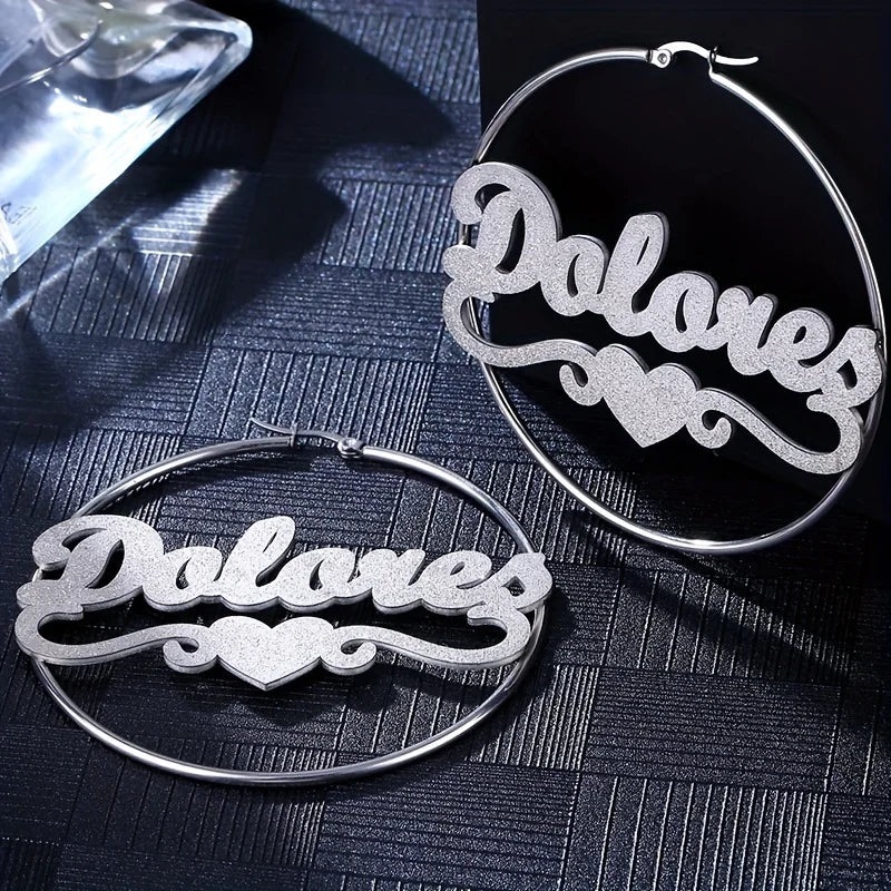 Customized Logo Earrings for Personalized Jewelry Stainless Steel Earrings with English Letter Hoops