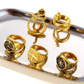 Wholesale 18K Compass Ring Stainless Steel Gold Jewelry Snake Design Engraved Geometric Signet Ring Men Women