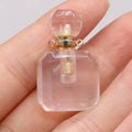 Hongzhuo Rose Quartz Gemstone Square Shape Perfume Bottle Pendant Essential Oil Vial Diffuser Necklace