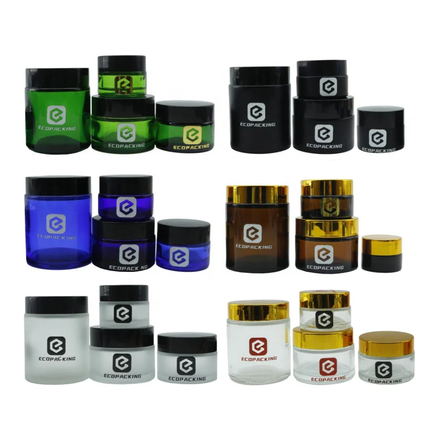 Wholesale Round Cosmetic Glass Jar 5g 10g 15g 20g 30g 50g 100g clear Black Blue Green Amber Glass Jar with Lids C888