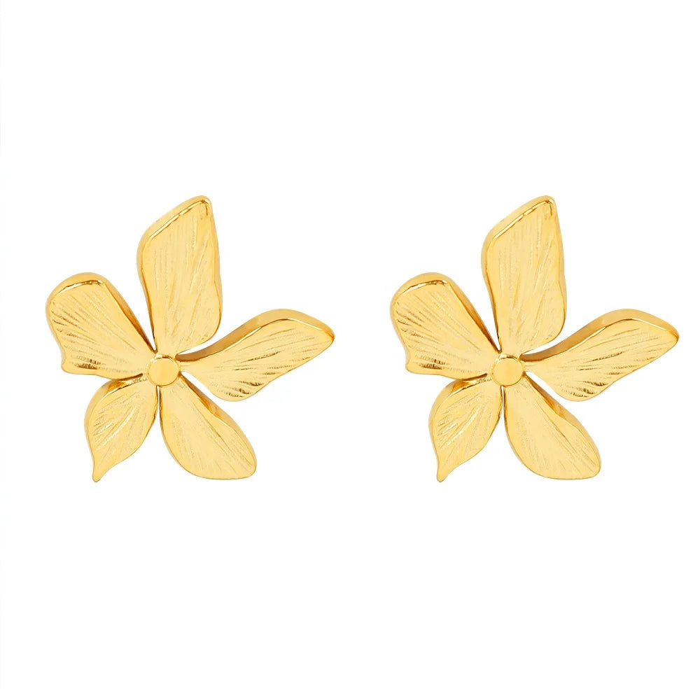 Vintage Dangle Earrings for Ladies Floral Pattern Stainless Steel Petal Stud Earrings Classic Style Cubic Studs