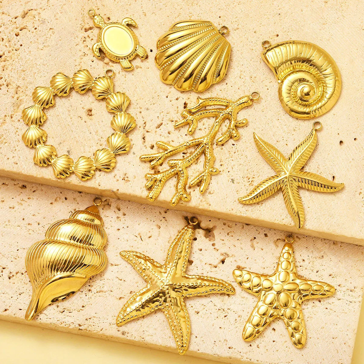 Beimai OEM Pendant Starfish Shell Conch Turtle Gold Plated Stainless Steel Jewelry Accessories