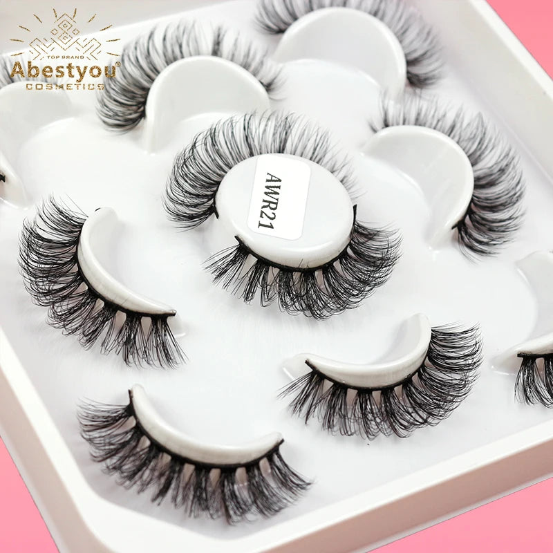 Abestyou 3d Full Strip Faux Mink 5pairs Human Hair Fluffy Soft Natural Long 10-15mm Russian Lashes Wholesale Eyelashes Extension